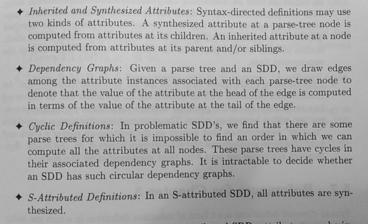 Syntax directed definition summary 1