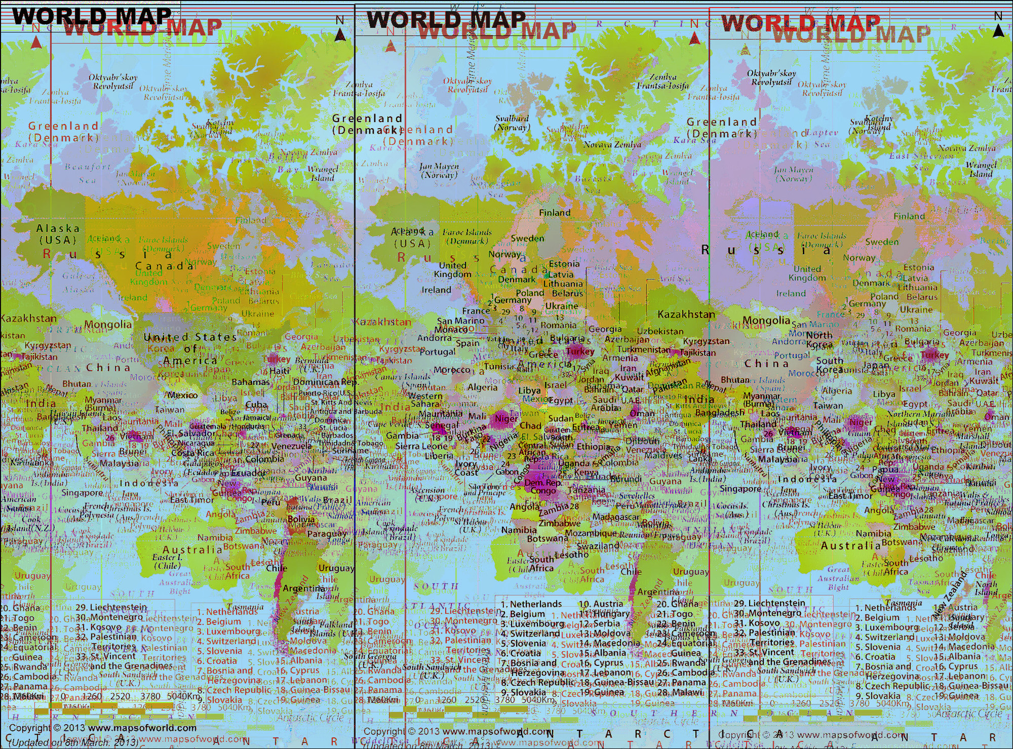 World Map, Sonification echo effect planar