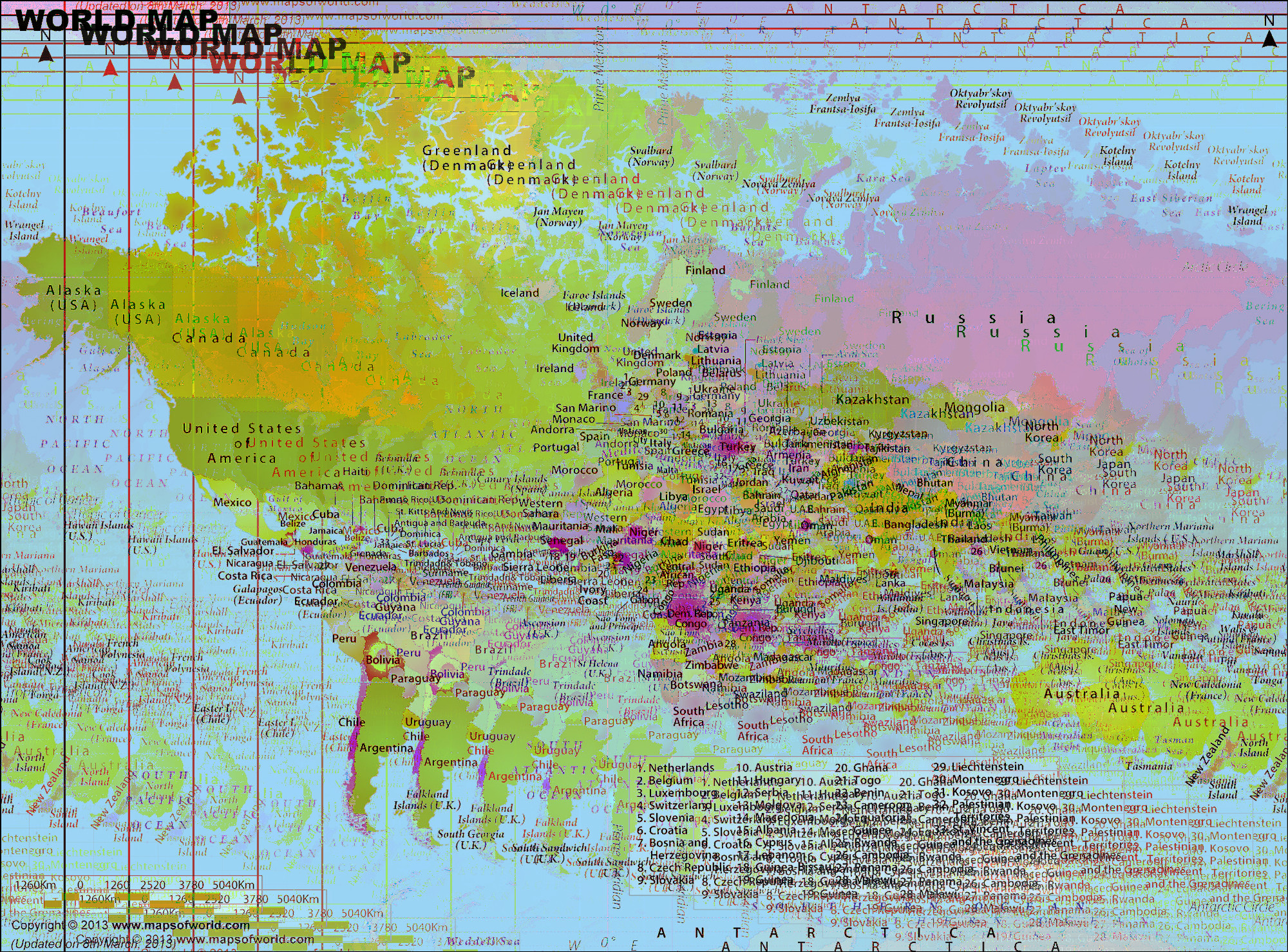 World Map, Sonification echo effect planar